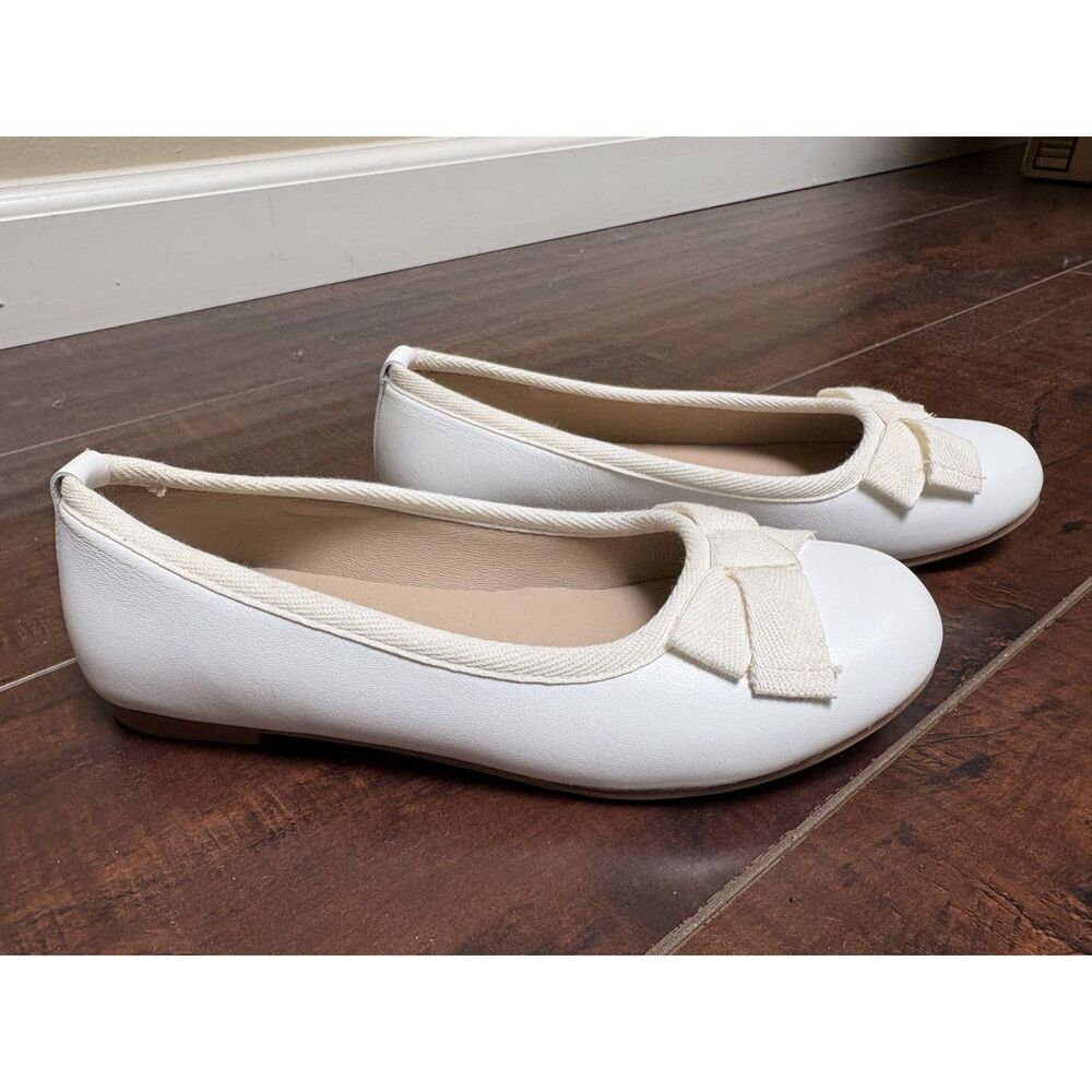 Elephantito White Leather Ballet Flats Bow Chic Girl EU 31 US 1 EUC Formal Dress - Picture 6 of 8